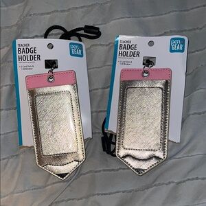 2 Pen + Gear Gold and Pink Badge Holder